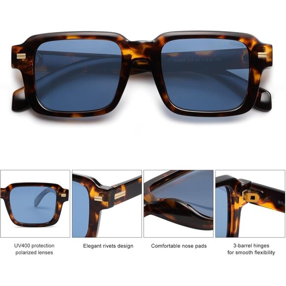 ? Women Blue Classic Square Sunglasses Polarized Vintage Rectangle Eyewear